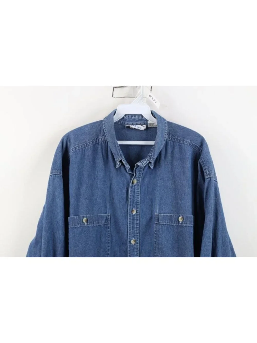 Vintage 90s Streetwear Mens XL Baggy Denim Jean Collared Button Down Shirt Blue